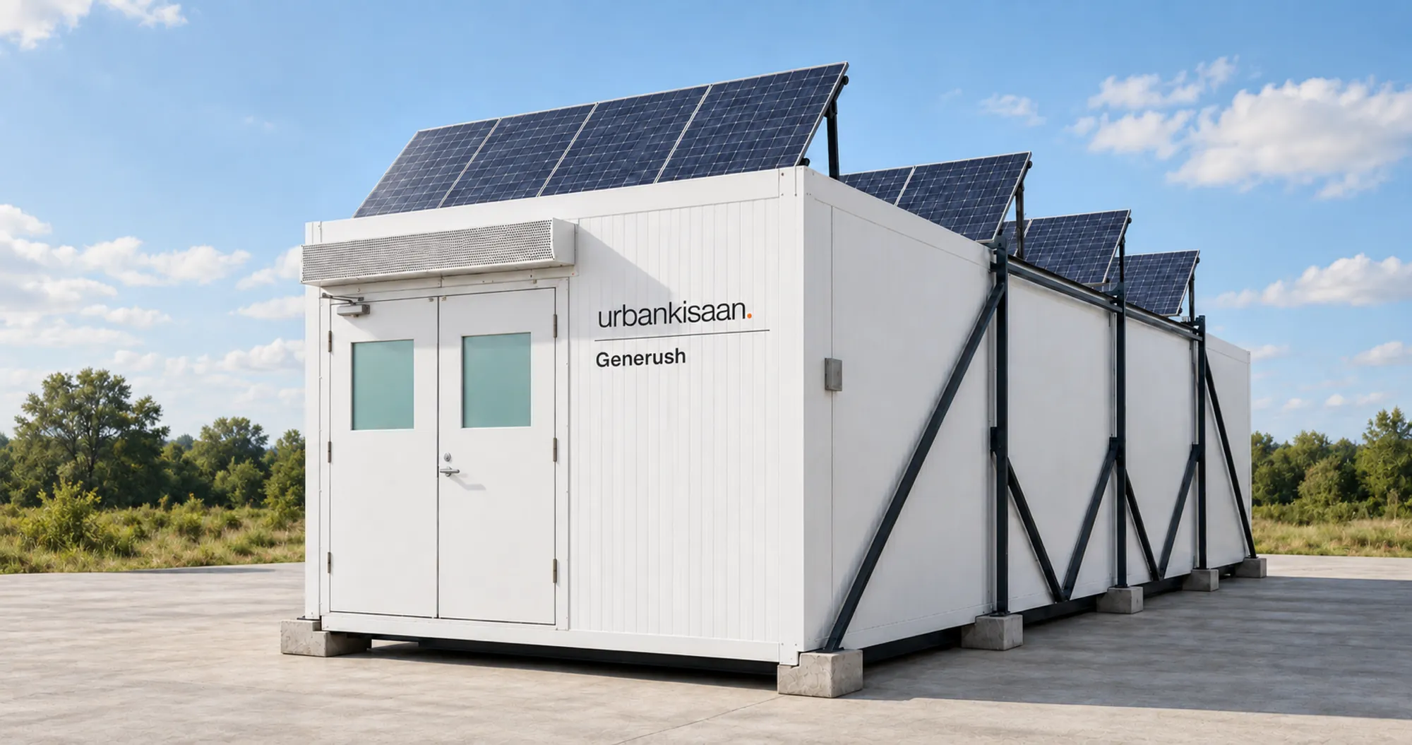 A GeneRush chamber with solar panels on the roof, concept render